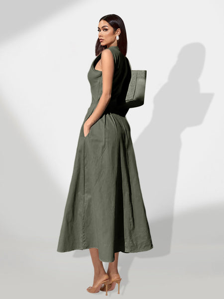 Elegant Solid Color Casual Midi Dress for Stylish All-Day Wear