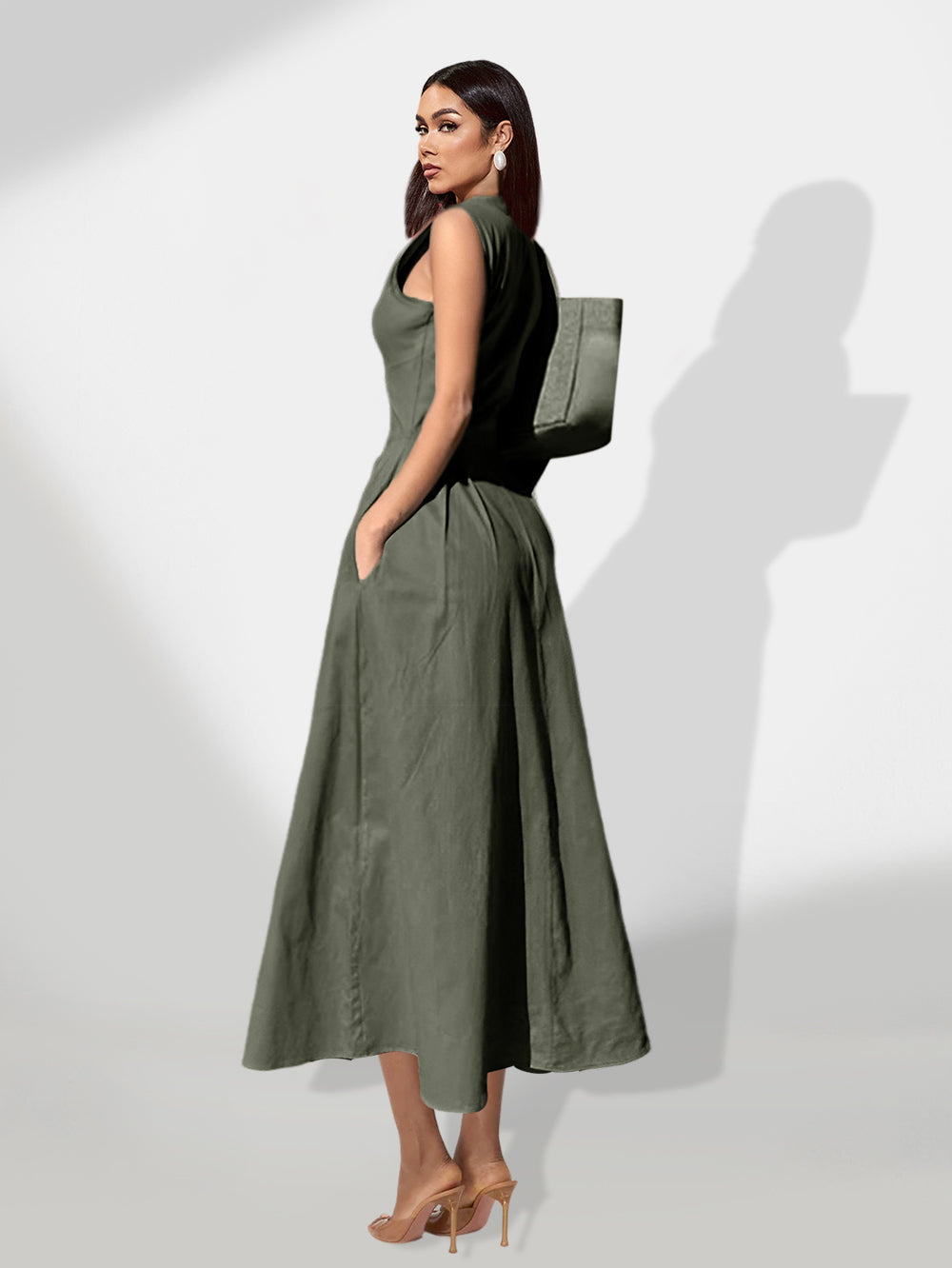 Honorine Delacroix — Elegant Solid Color Casual Midi Dress for Stylish All-Day Wear, alternate view 3