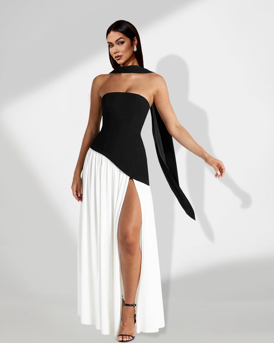 Sienna Delacroix — Contrasted Cut Dress with Slit