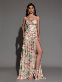 Penelope Bellamy — Elegant floral print maxi dress with side slit