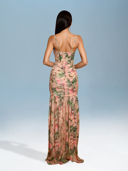 Holiday Dress with Floral Print and Slit