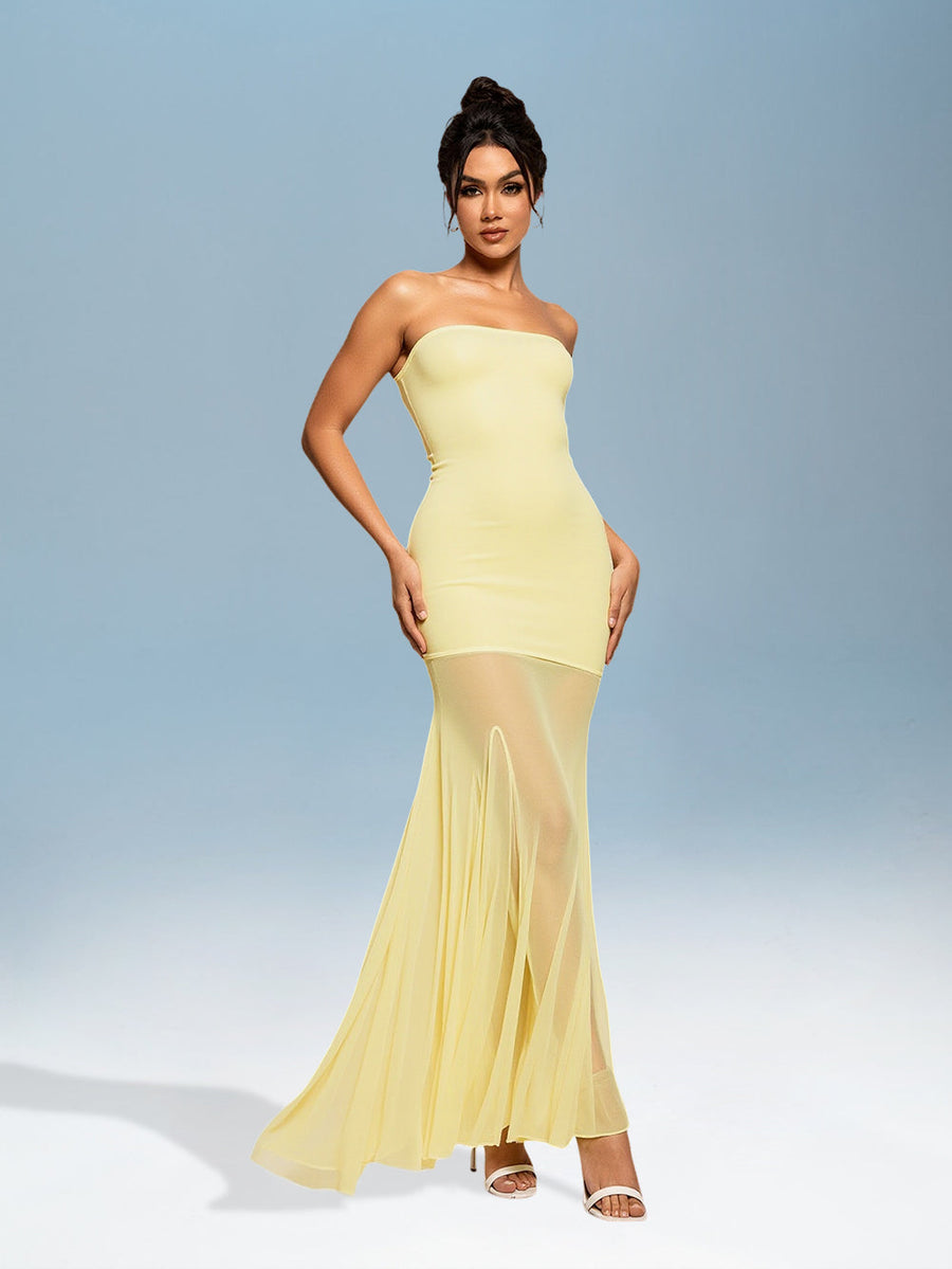 Yseult Bellamy — Solid Color Mesh Bustier Dress