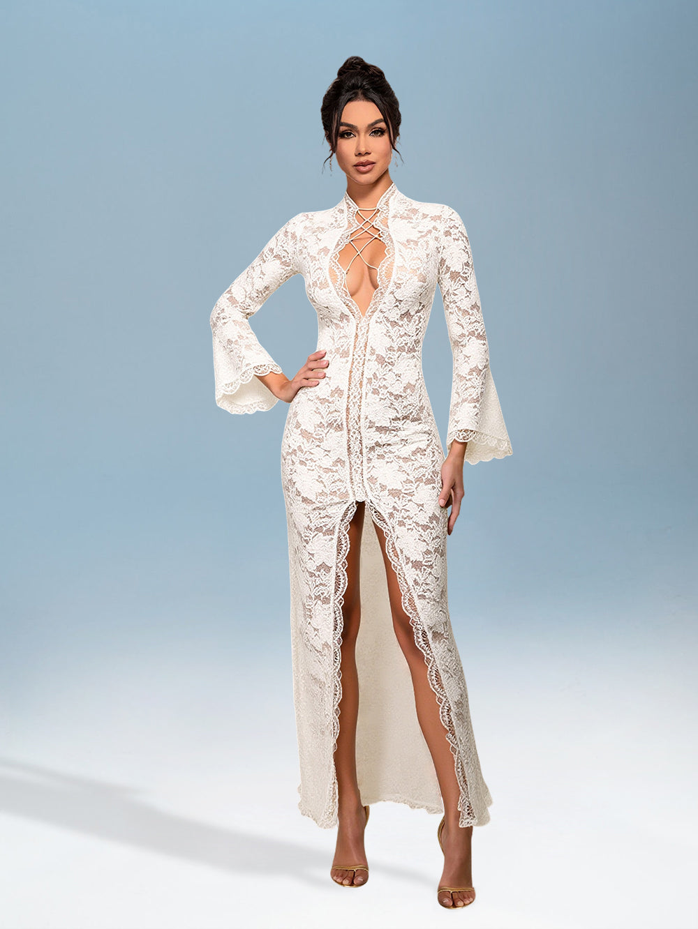 Véronique Bellamy — Sexy Lace Dress with Deep V-Neck and Tie