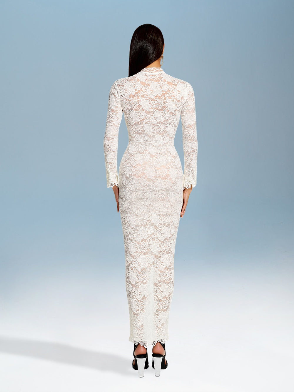 Véronique Bellamy — Sexy Lace Dress with Deep V-Neck and Tie, alternate view 3