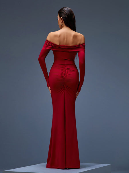 Elegant Off-Shoulder Ruched Maxi Mermaid Dress for Stunning Occasions