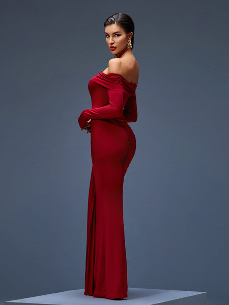 Elegant Off-Shoulder Ruched Maxi Mermaid Dress for Stunning Occasions