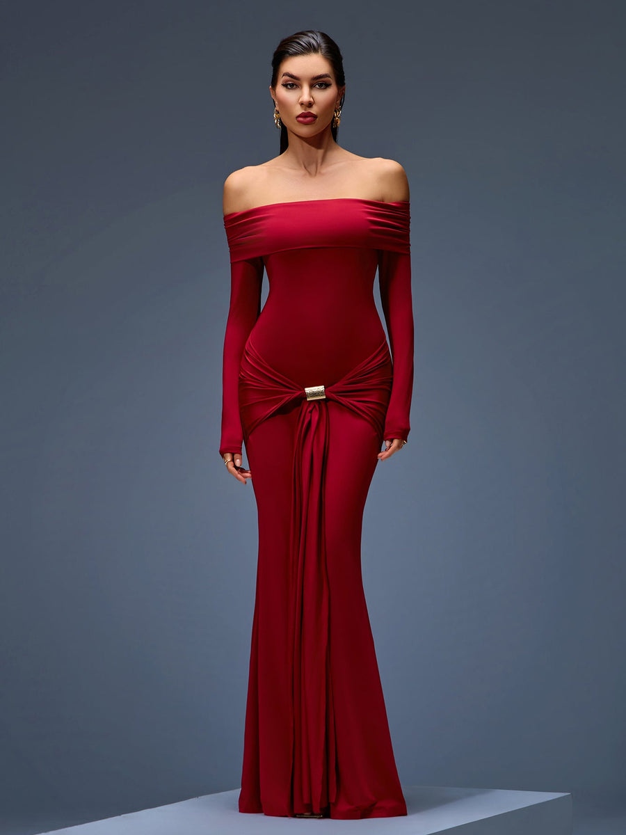 Elegant Off-Shoulder Ruched Maxi Mermaid Dress for Stunning Occasions