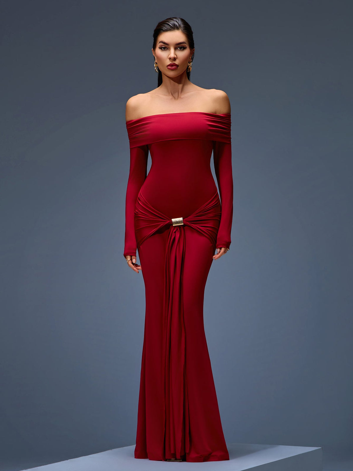 Gray Rousseau — Elegant Off-Shoulder Ruched Maxi Mermaid Dress for Stunning Occasions, alternate view 6