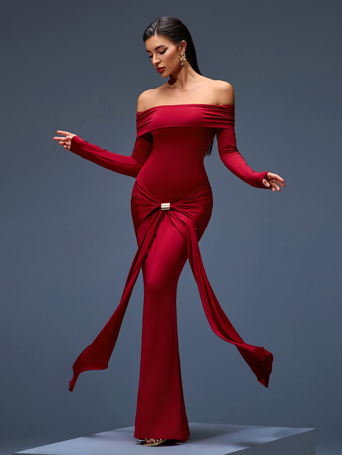 Gray Rousseau — Elegant Off-Shoulder Ruched Maxi Mermaid Dress for Stunning Occasions, alternate view 3