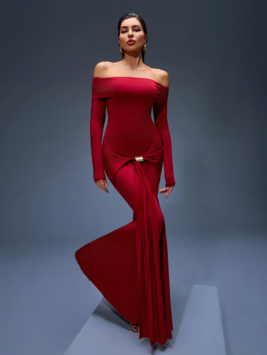Gray Rousseau — Elegant Off-Shoulder Ruched Maxi Mermaid Dress for Stunning Occasions