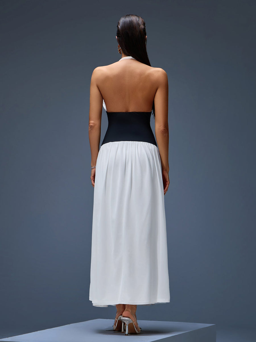 Maxi dress with contrasting corset and halter style