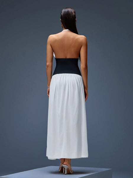 Maxi dress with contrasting corset and halter style