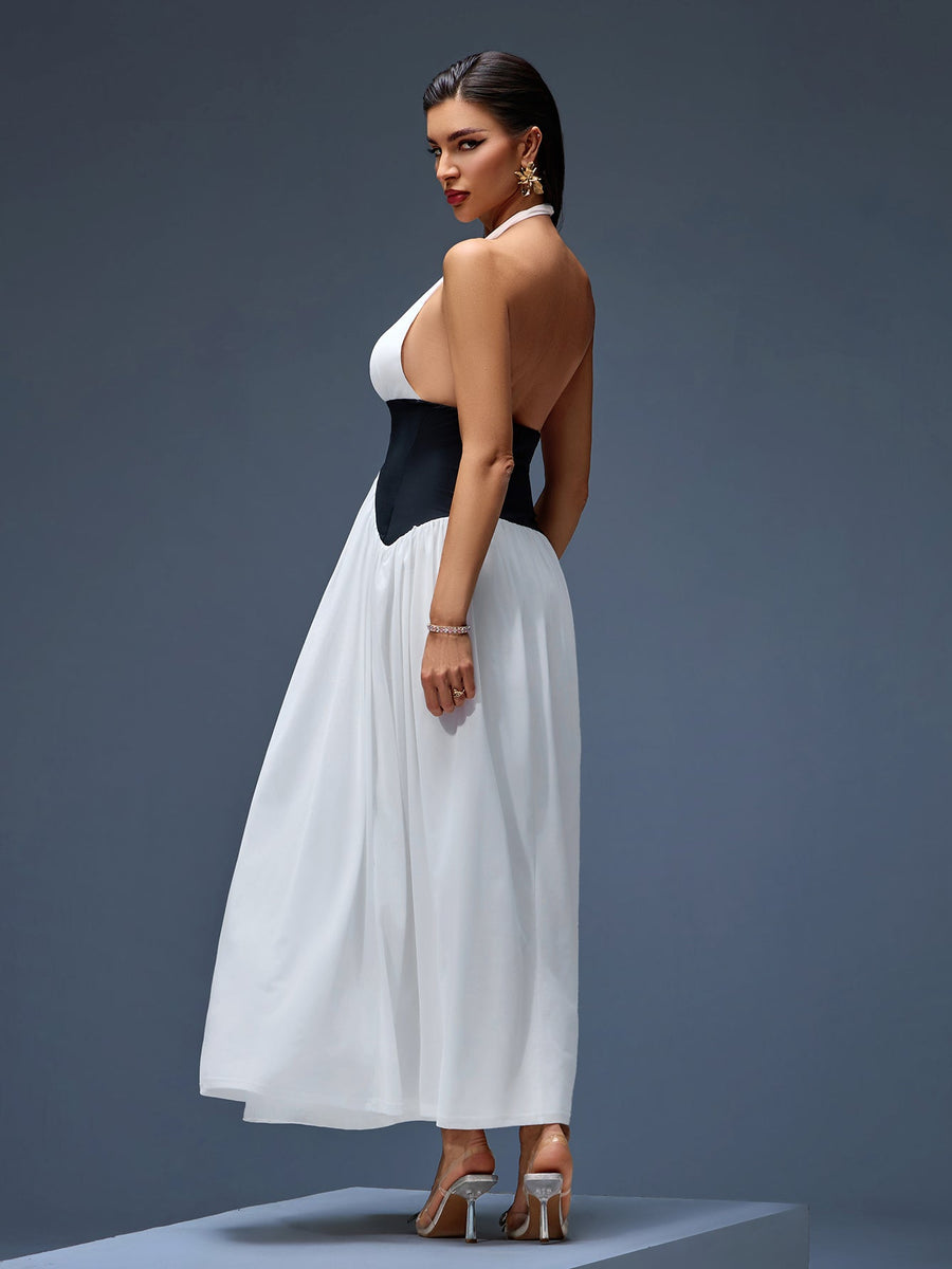 Maxi dress with contrasting corset and halter style