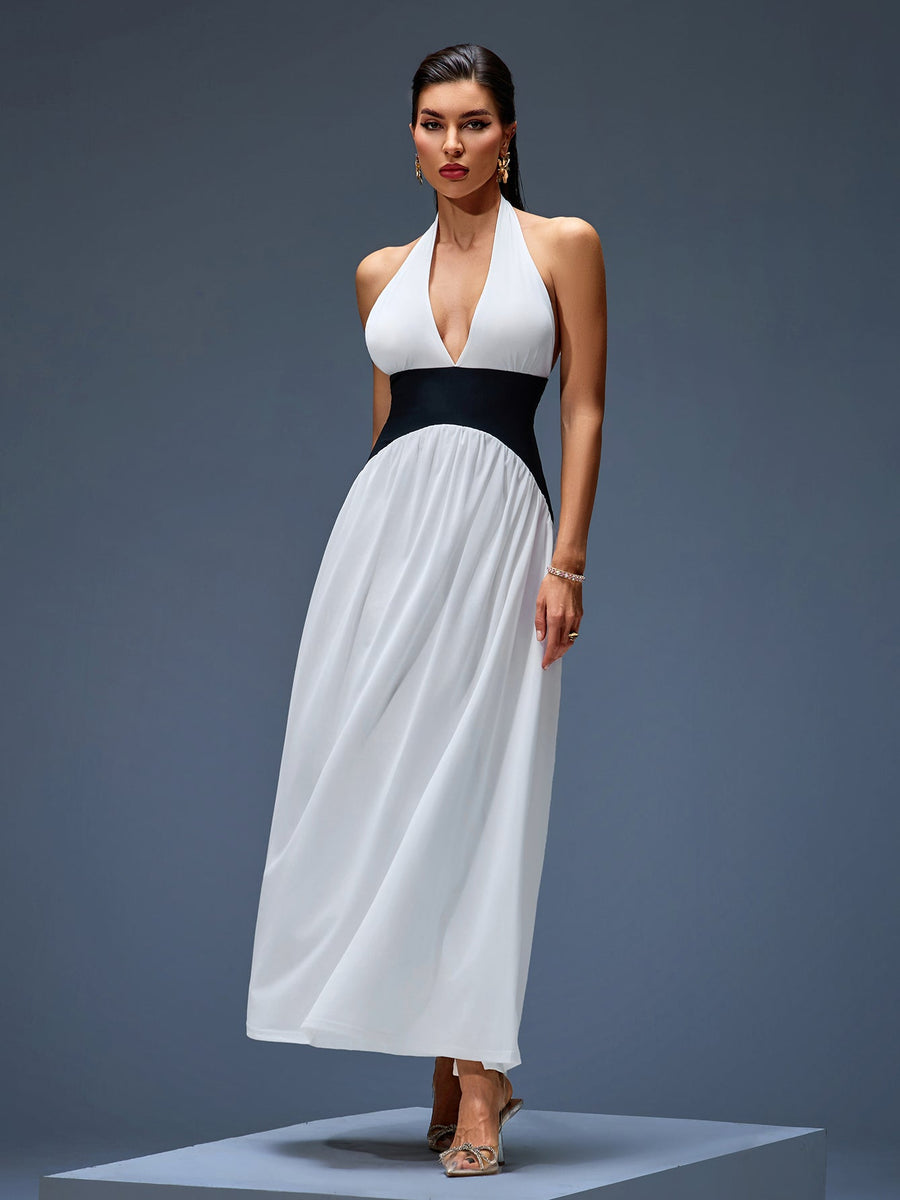 Maxi dress with contrasting corset and halter style