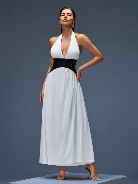 Maxi dress with contrasting corset and halter style