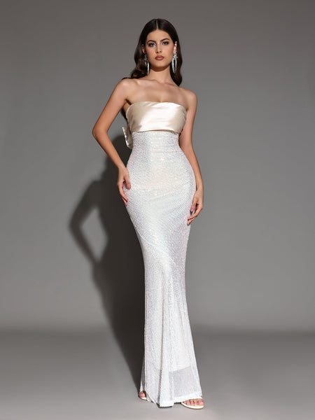 Long Sequin Dress with Backless Design and Bow Knot for an Elegant Look