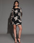 Mini Dress with Round Neck and Appliqué for an Elegant Style