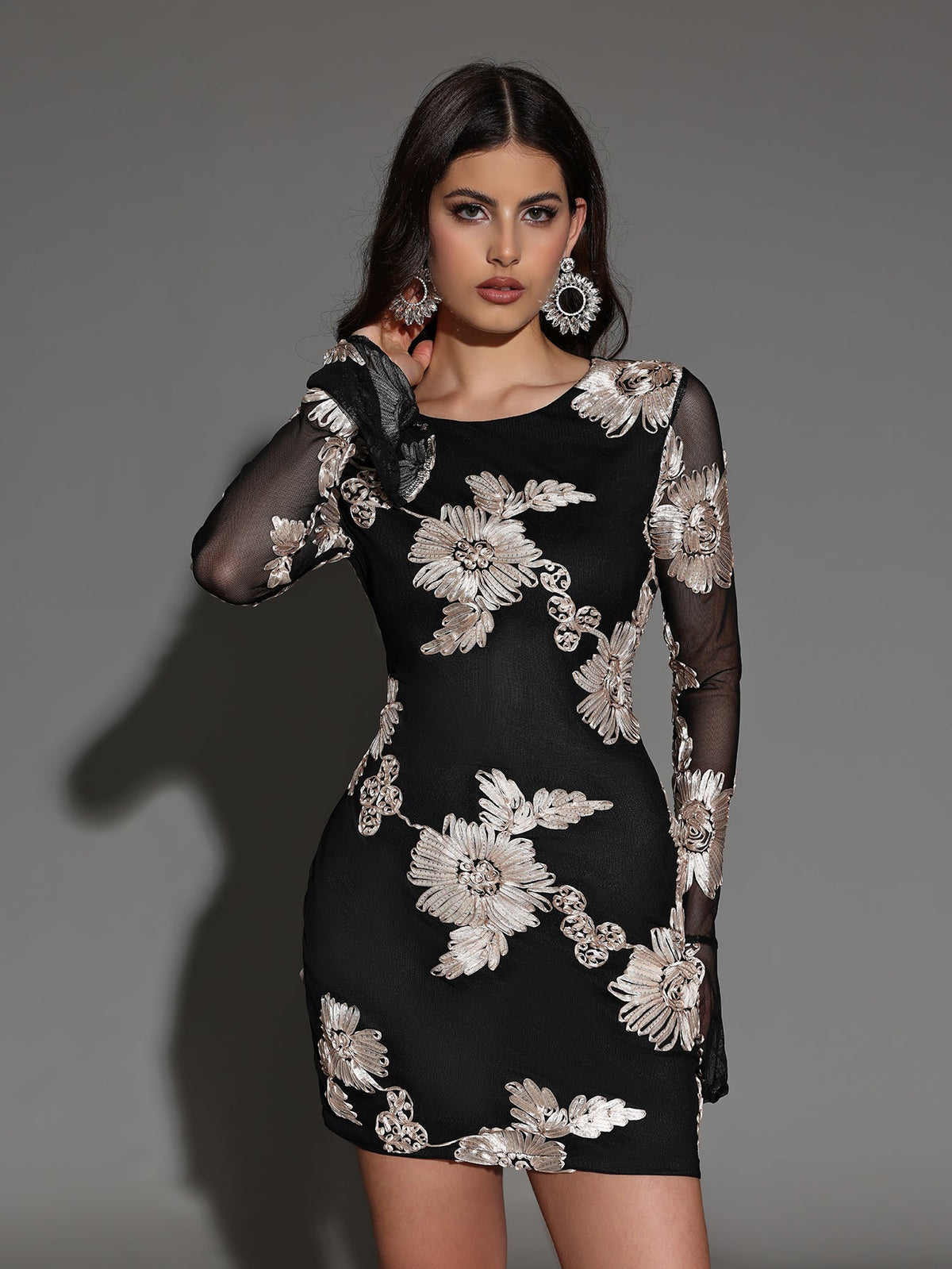 Ophelia Bellamy — Mini Dress with Round Neck and Appliqué, alternate view 6