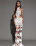 Elegant Maxi Dress with Halter Neckline and Cut-Out Details
