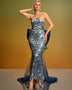 Strapless Bow Tail Sequin Gown