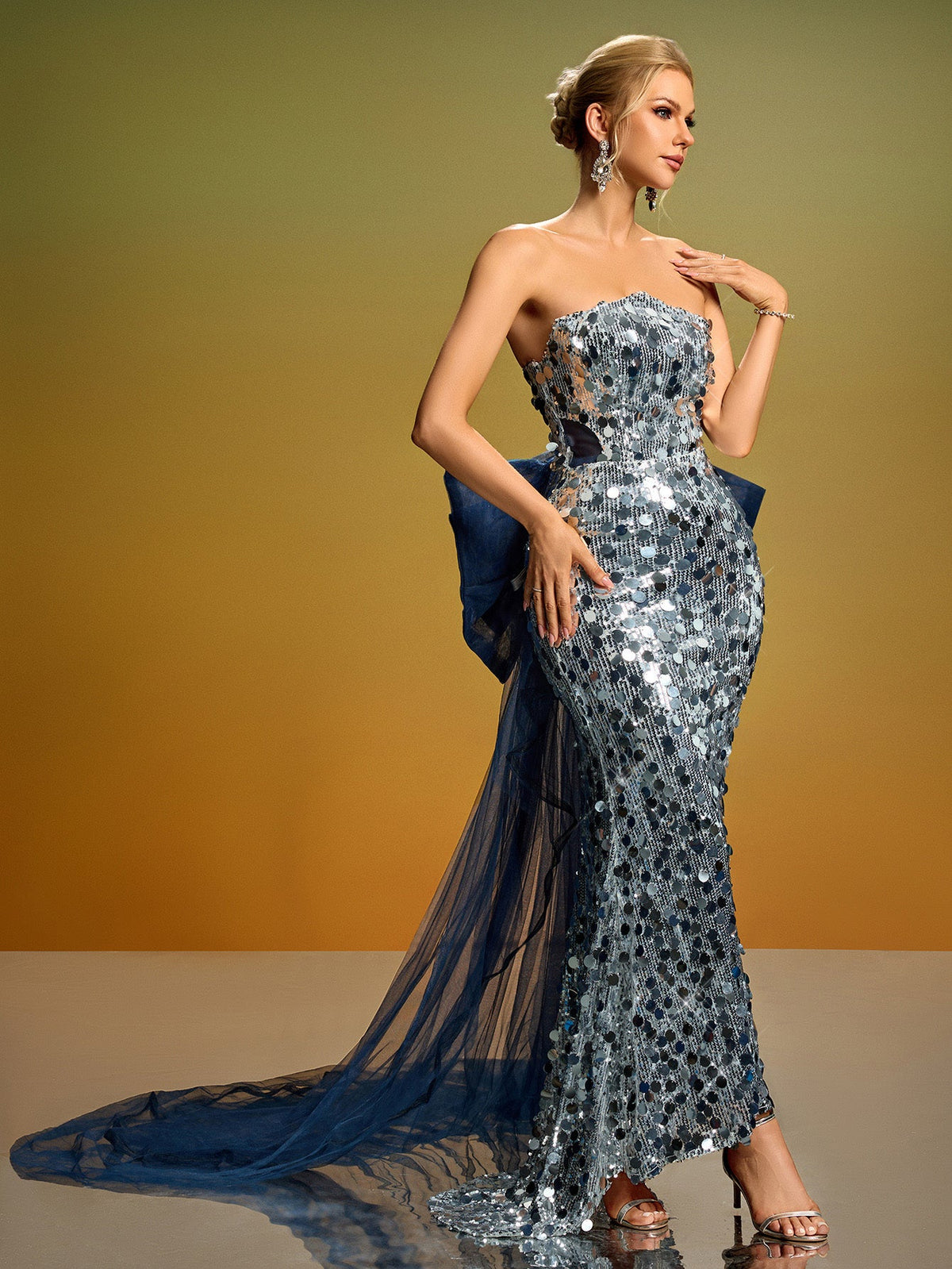 Paloma Fontaine — Strapless Bow Tail Sequin Gown, alternate view 4
