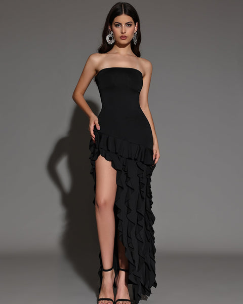 Elegant Strapless Maxi Dress with Ruffle Hem for a Chic Look