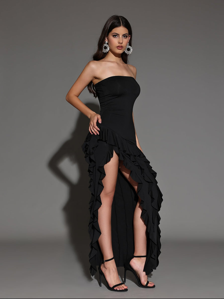 Elegant Strapless Maxi Dress with Ruffle Hem for a Chic Look