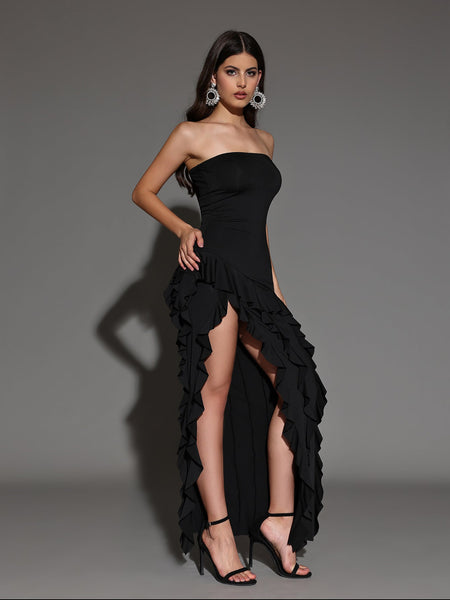 Elegant Strapless Maxi Dress with Ruffle Hem for a Chic Look