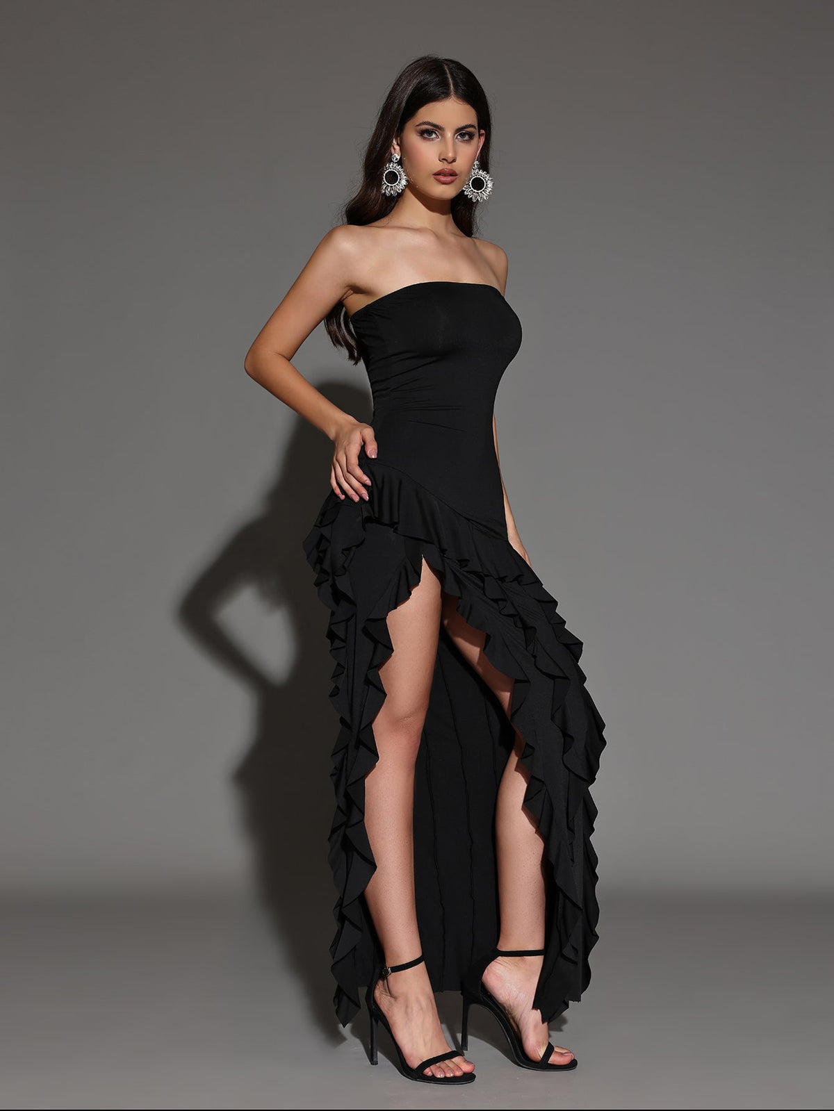 Katerina Bellamy — Elegant Strapless Maxi Dress with Ruffle Hem for a Chic Look, alternate view 3