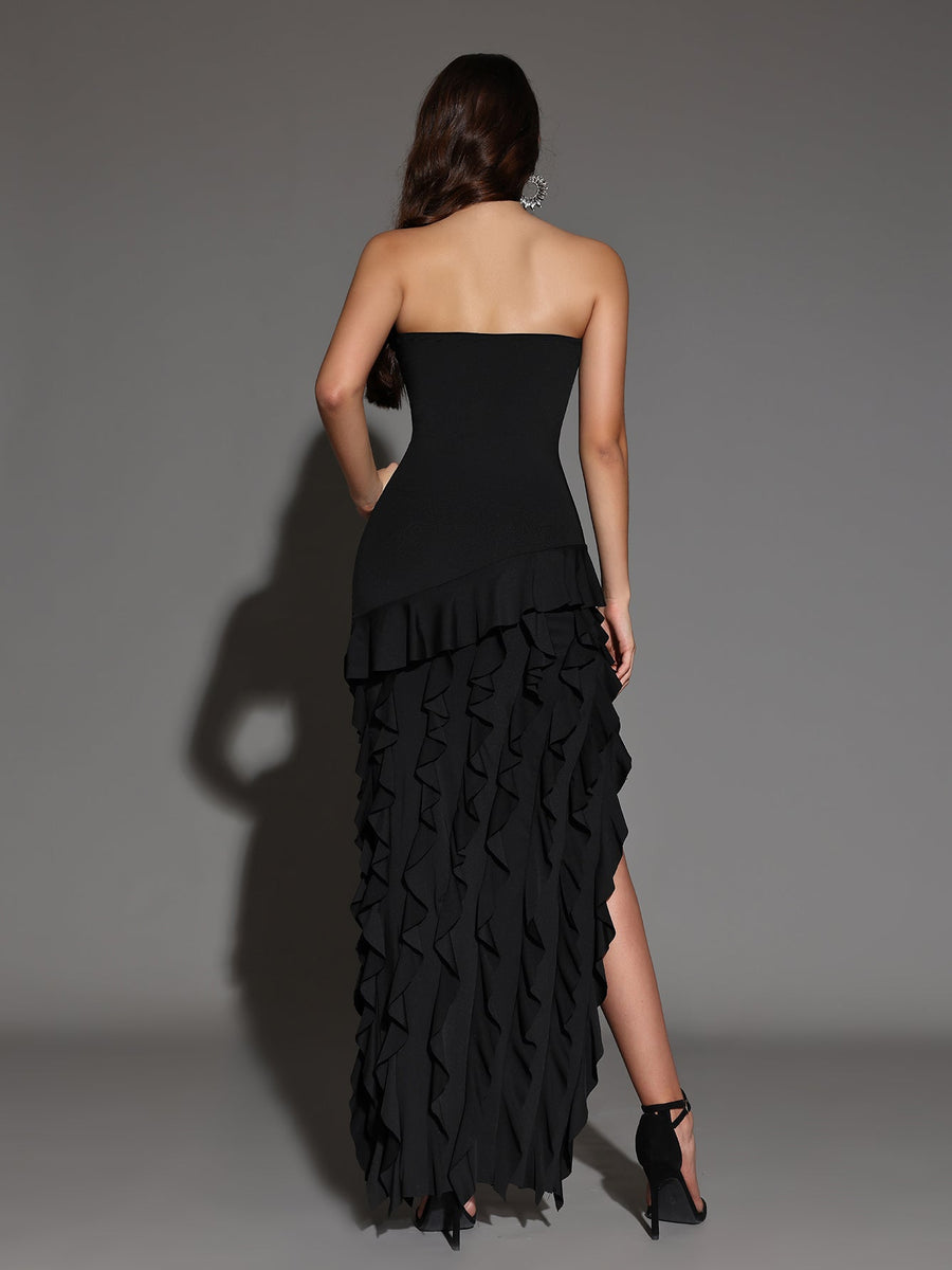 Elegant Strapless Maxi Dress with Ruffle Hem for a Chic Look