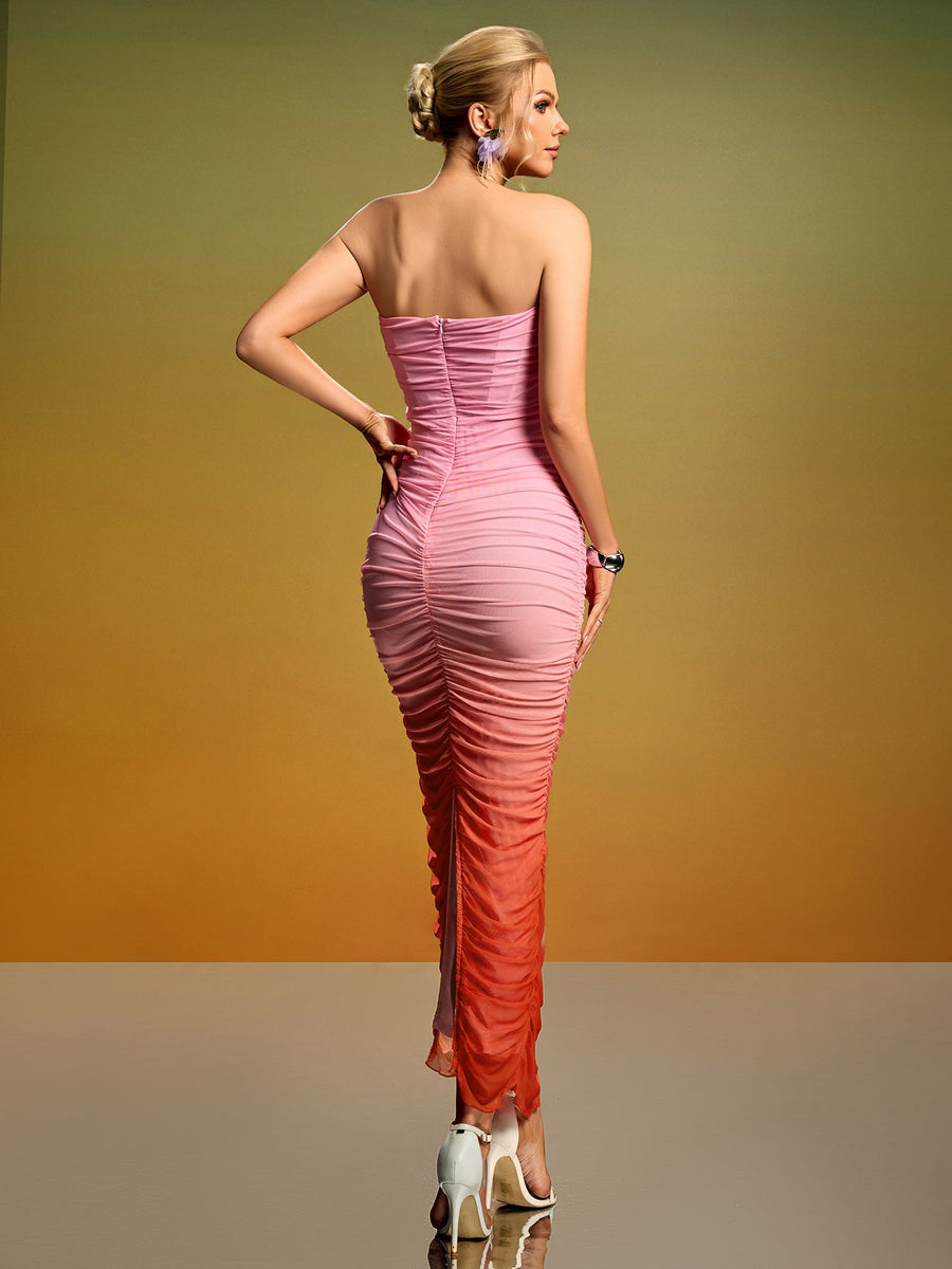 Elegant Gradient Pleated Dress with Open Back