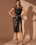 Lace Tulles Slim Midi Cocktail Dress
