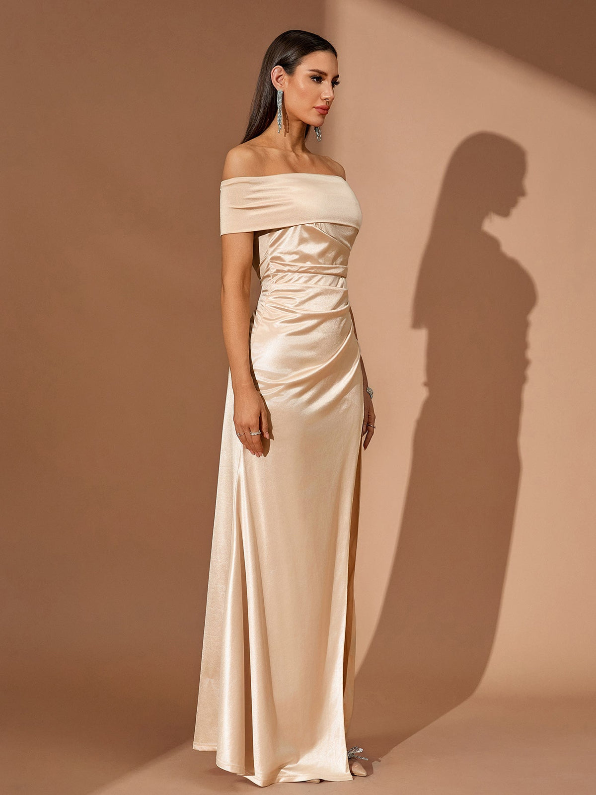 Elowen Fontaine — Off Shoulder High-Slit Satin Dress, alternate view 3