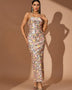 Floral Sequin Strappy Column Maxi Dress