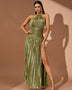 Open Back Pleated Gloss Maxi Dress