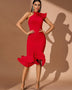 Asymmetric Ruffled Hemline Midi Dress