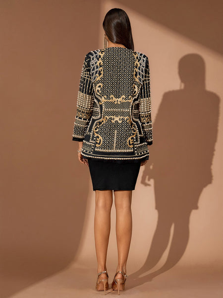 Pearl Embroidery Blazer Deep V Dress