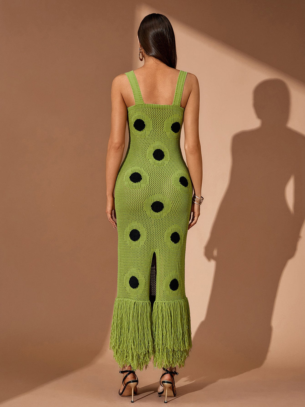 Tassel Hemline Cutout Knit Maxi Dress