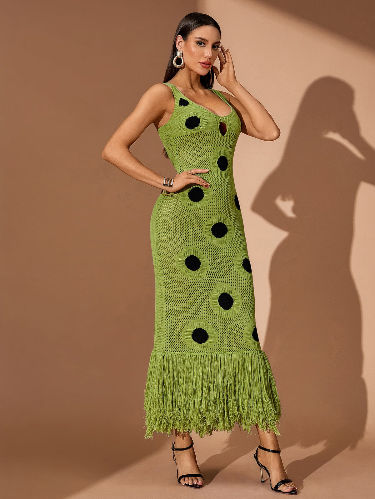 Colette Fontaine — Tassel Hemline Cutout Knit Maxi Dress, alternate view 5