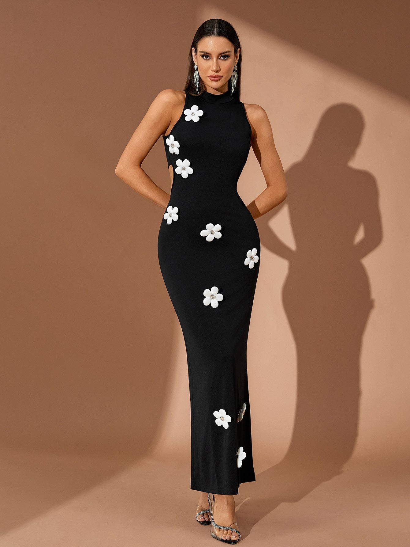 Camille Fontaine — White Flowers Details Bodycon Maxi Dress, alternate view 6