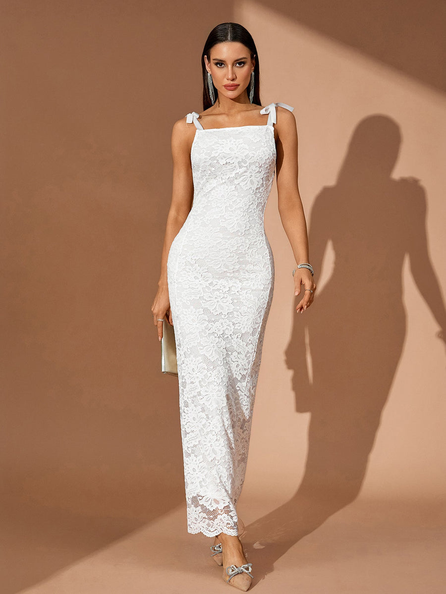 Genevra Rivière — Lace Trim Straps Casual Maxi Dress