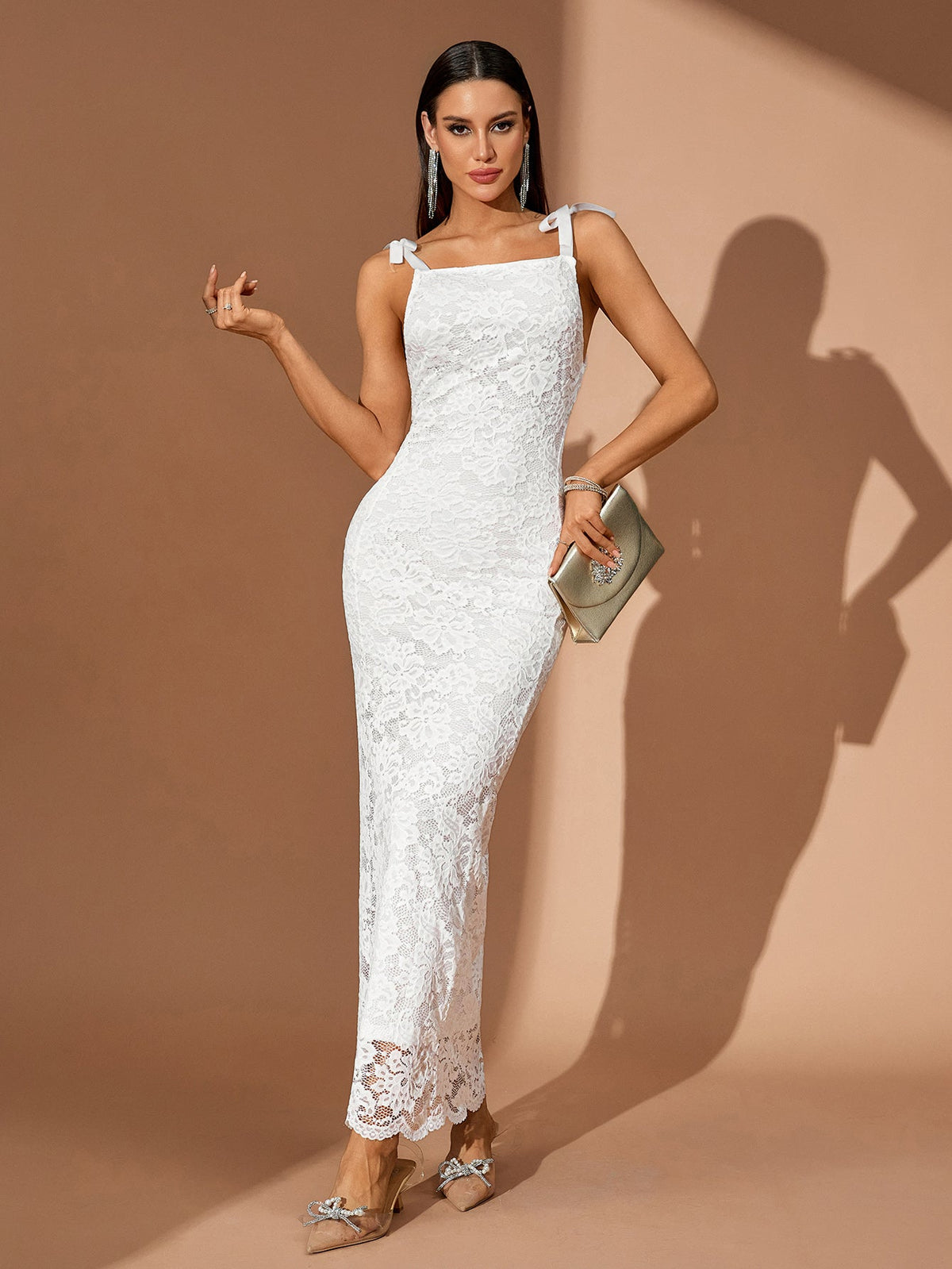 Genevra Rivière — Lace Trim Straps Casual Maxi Dress, alternate view 5
