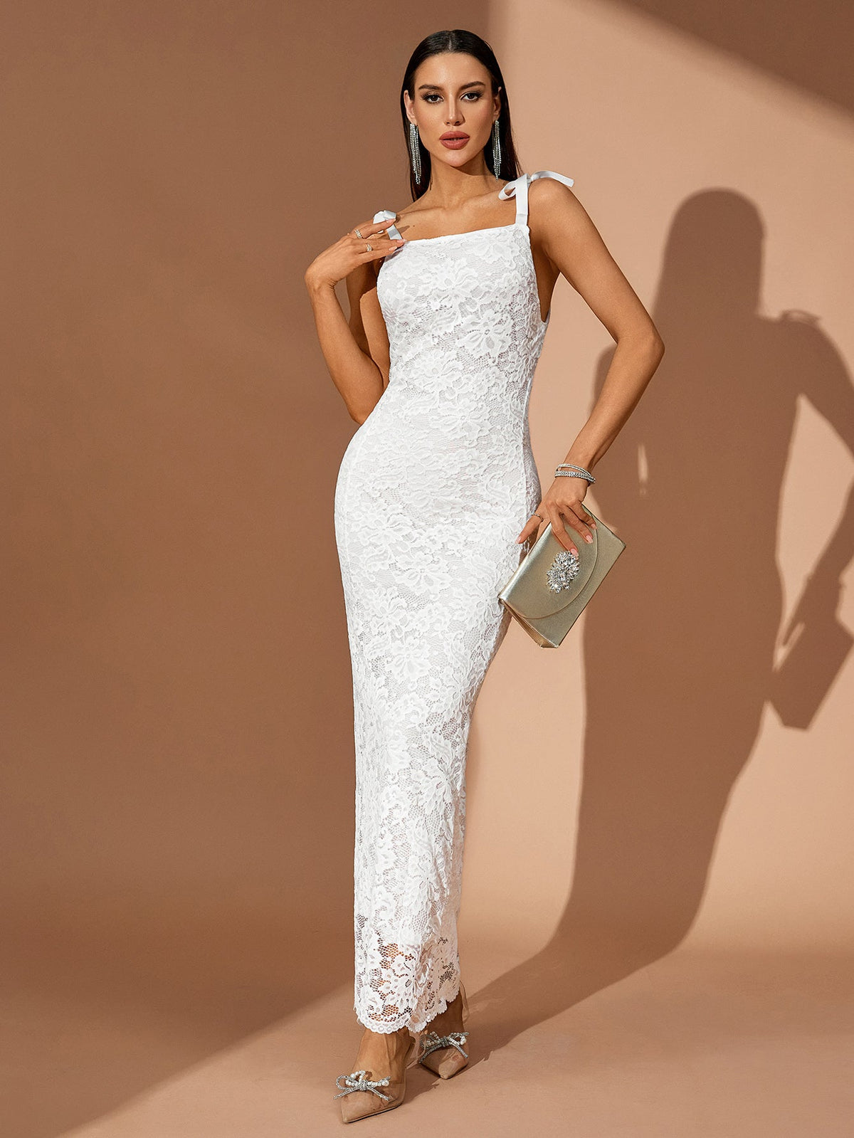 Genevra Rivière — Lace Trim Straps Casual Maxi Dress, alternate view 6