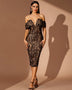 Off Shoulder Leopard Sequin Midi Dress