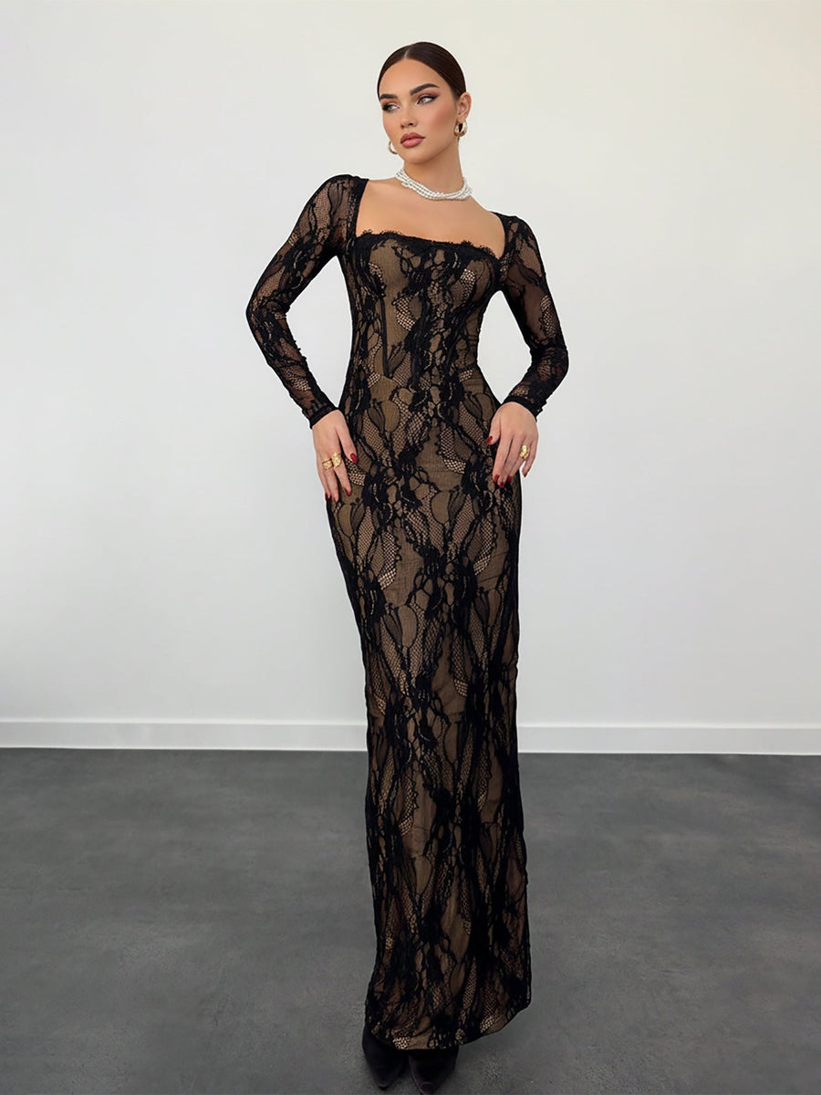 Maxikleid mit schrägen Trägern und Schnürung