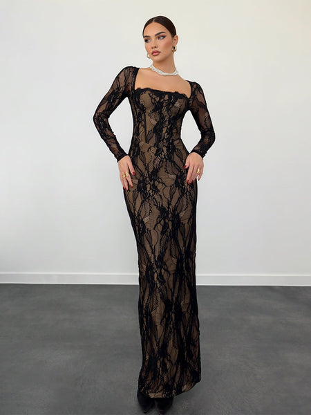 Maxikleid mit schrägen Trägern und Schnürung