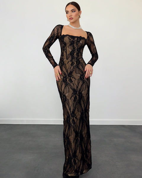 Maxikleid mit schrägen Trägern und Schnürung