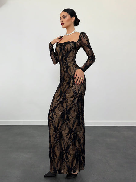 Maxikleid mit schrägen Trägern und Schnürung