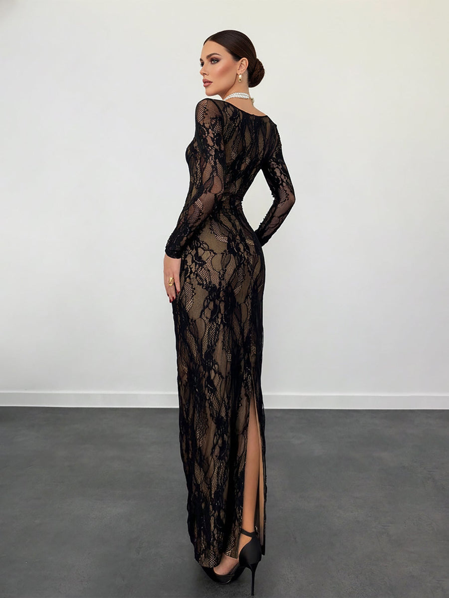 Maxikleid mit schrägen Trägern und Schnürung