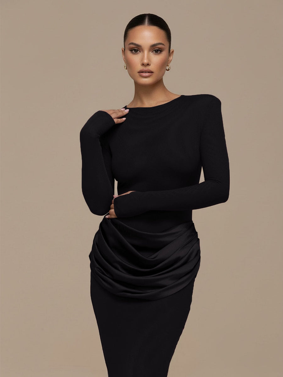 Figurbetontes Maxikleid mit Rundhalsausschnitt und Rüschen